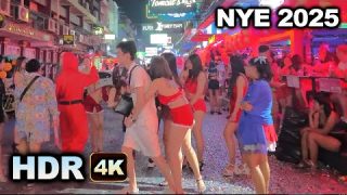 [ HDR 4K ]  Pattaya beach SOI 6 and Fireworks  New Years NYE Countdown 2025  – Virtual Walk Thailand