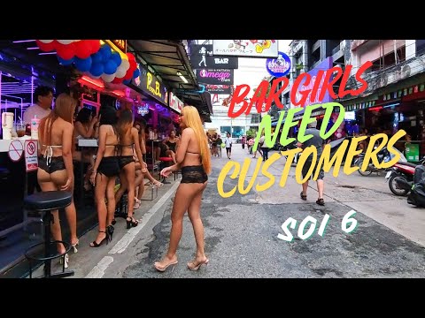 PATTAYA, THAILAND, (4K30FPS), BAR GIRLS NEED CUSTOMERS ON SOI 6