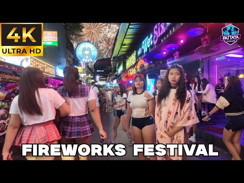4K POV ● CRAZY Fireworks Show on Pattaya Soi 6 Walking Tour | Thailand Night Travels